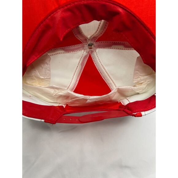 Vtg Retro Red & White Candy Stripe Snapback Newspaper Cabbie Hat OSFA - Picture 5 of 5